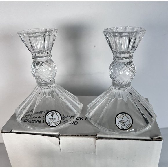 Crystal Glass Candlestick Holders NEW by Michael C Fina Vintage 2 Sets - Picture 4 of 9